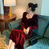 2022 Vintage Christmas Wine Red Gold Velvet Dress Autumn Winter High-end French Waist Elegant Annual Party Evening Women Dress