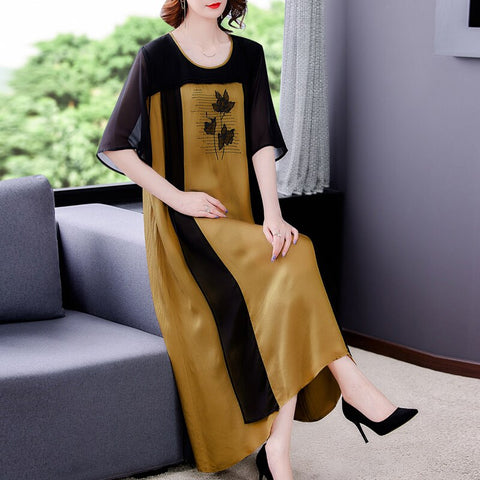 2022 Vintage Loose Floral Embroidery Mulberry Silk Dress Summer 4XL Plus Size Chiffon Maxi Dress Elegant Bodycon Party Vestidos