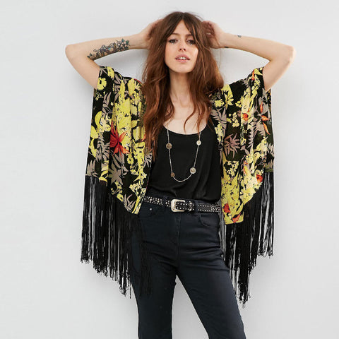 2023 Vintage Printed Fringed Tunic Long Kimono Plus Size Sexy Beach Wear Summer Clothing For Women Tops and Blouses Shirts  A799