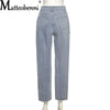 2022 Vintage Ripped Hollow Cotton Denim Trousers Women Love Print High Waist Loose Straight Jeans Female Wide Legs Pants