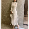 2022 White Solid Dress For Woman Lace V-neck Single-breasted Vestidos Lady Elegant Vintage Long Dresses Female Spring Clothing