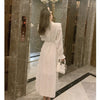 2022 White Solid Dress For Woman Lace V-neck Single-breasted Vestidos Lady Elegant Vintage Long Dresses Female Spring Clothing
