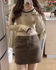 2023 Winte Women Retro Woolen Blazer Coat Skirt Suit Femme High Waist Mini Jupe Long Sleeve Single-Breasted Ladies Jacket Top
