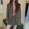 2023 Winte Women Retro Woolen Blazer Coat Skirt Suit Femme High Waist Mini Jupe Long Sleeve Single-Breasted Ladies Jacket Top