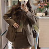 2023 Winte Women Retro Woolen Blazer Coat Skirt Suit Femme High Waist Mini Jupe Long Sleeve Single-Breasted Ladies Jacket Top