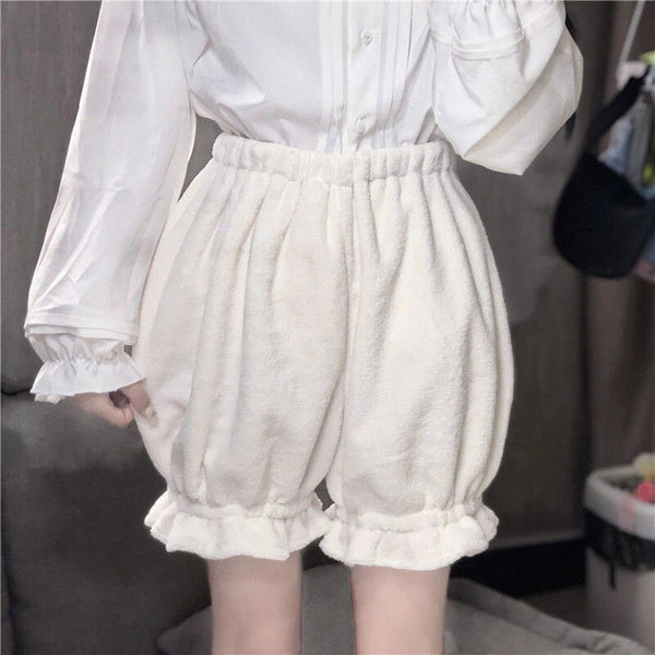 2023 Winter Cute Lolita Girls Warm Velvet Shorts Sweet High Waist Women's Plush Shorts Summer Kawaii Fluffy Bloomers Pink White