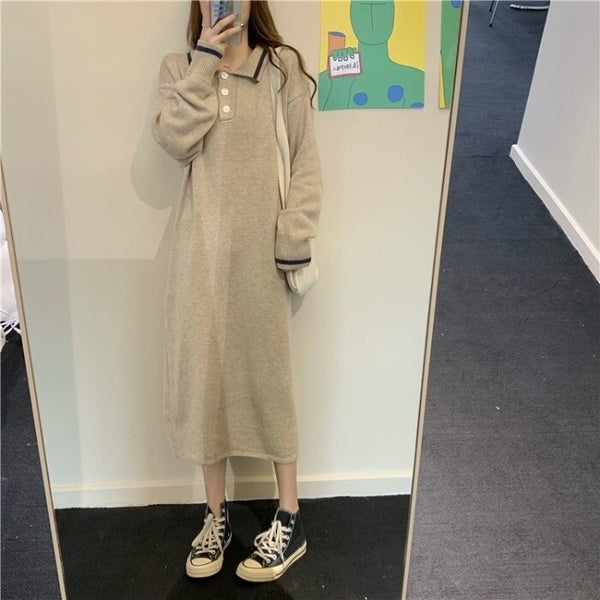 2022 Winter Korean Style Mid-Length Knitted Overknee Dress Women's Wind Net Red Sweater Student Dress Jum