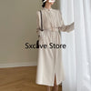 2022 Winter Safari Style Trench Dress Women Casual Long Sleeve Outwear Office Lady Midi Shirt Dress Party One Piece Dress Korea
