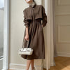 2022 Winter Safari Style Trench Dress Women Casual Long Sleeve Outwear Office Lady Midi Shirt Dress Party One Piece Dress Korea