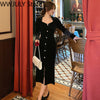 2022 Winter Slim Sexy Midi Dress Women Long Sleeve Black Velvet Dress Retro Bodycon Evening Party One Piece Dress Korean Fashion