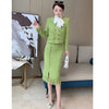 2022 Winter Women Woolen Tweed Jacket And Pencil Skirt Suits Formal Office Lady Two Piece Outfits Double Breasted Outerwear