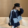 2022 Woman Spliced Blazer Pleated Skirts Blue Blazers Mini Skirt Suit Ruffles Women Suits Clothing Sets Elegant Harajuku