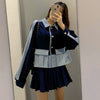 2022 Woman Spliced Blazer Pleated Skirts Blue Blazers Mini Skirt Suit Ruffles Women Suits Clothing Sets Elegant Harajuku