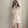 2023 Women British Style Elegant Black Beige Blazer Coat Long Outwear Jacket Sashes Fall OL Korean Solid Blazers