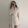 2023 Women British Style Elegant Black Beige Blazer Coat Long Outwear Jacket Sashes Fall OL Korean Solid Blazers