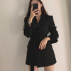 2023 Women British Style Elegant Black Beige Blazer Coat Long Outwear Jacket Sashes Fall OL Korean Solid Blazers