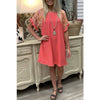 2022 Women Cotton and Linen Floral Stitching Round Neck Short-sleeved  Dress Summer Lady Dress