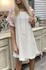2022 Women Cotton and Linen Floral Stitching Round Neck Short-sleeved  Dress Summer Lady Dress
