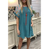 2022 Women Cotton and Linen Floral Stitching Round Neck Short-sleeved  Dress Summer Lady Dress