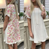 2022 Women Cotton and Linen Floral Stitching Round Neck Short-sleeved  Dress Summer Lady Dress