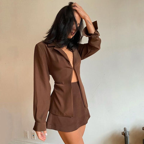 2022 Women  Button Mini Skirt Blazer Suits Sexy Long Sleeve Female Chic High Street Autumn Stylish Elegant 2 Piece Sets