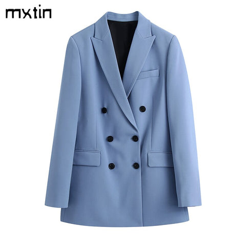 2022 Women Double Breasted Solid Blazers and Jackets Work Office Lady Autumn Suit Business Female Blazer Coat Talever