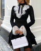 2022 Women Elegant Sexy Long Sleeve Lace Bell Sleeve Ruffle Dress OL Classic Romantic Patchwork Mini Dress