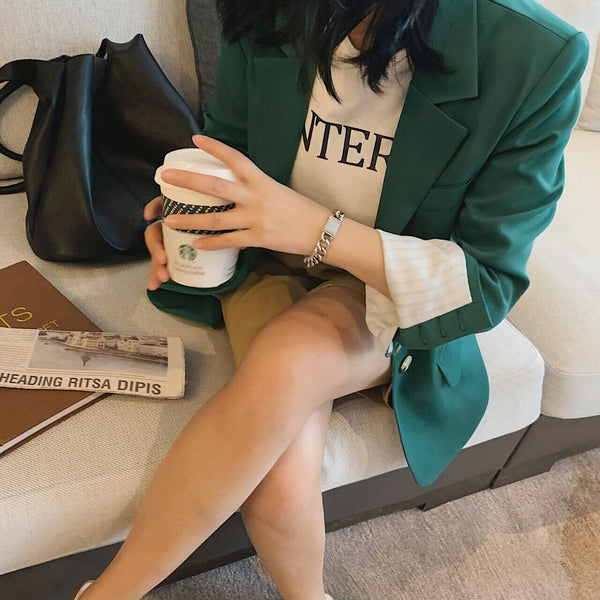 2023 Women Jacket Blazer Dress Trouser Suit With Shorts Coat Clothes Spring Female Green Oversize Outfit Poncho Office Za Woman