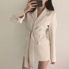 2023 Women Long Outwear Jacket Sashes Fall OL Korean Solid Blazers British Style Elegant Black Beige Blazer Coat