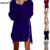 2022 Women Long Sleeve Autumn Winter Knitted Zippers Side Jumper Sweater Dress Loose Tunic Baggy Dresses