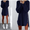 2022 Women Long Sleeve Autumn Winter Knitted Zippers Side Jumper Sweater Dress Loose Tunic Baggy Dresses