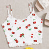 2022 Women Ruffles Cherries Print Crop Top Fashion Sexy Sleeveless Tops Women Vest V-neck Tops Vest Streetwear Top Shirt Femme