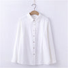 2023 Women Shirts Flannel Tops And Blouses Cotton Lady Long Sleeve Solid Color Office Work White Clothes Woman Blouses