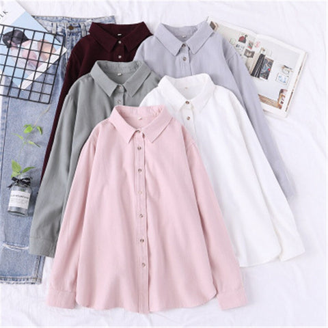 2023 Women Shirts Flannel Tops And Blouses Cotton Lady Long Sleeve Solid Color Office Work White Clothes Woman Blouses