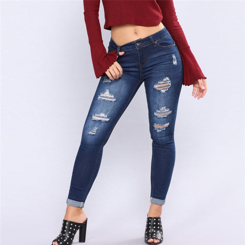 2022 Women Stretch Skinny Ripped Distressed Jeans Lady Denim Destroyed Hole Trousers Flare Bell Bottom Streetwear Leggings Pants