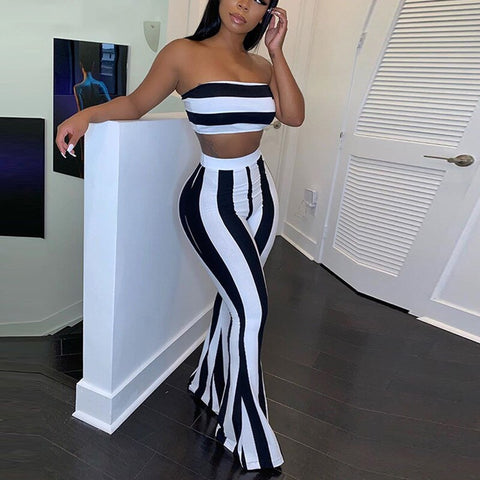 2023 Women Striped 2 piece set Women Outfits Crop Top Pants two pieces sets Summer Clothes for Female Sexy women's suit