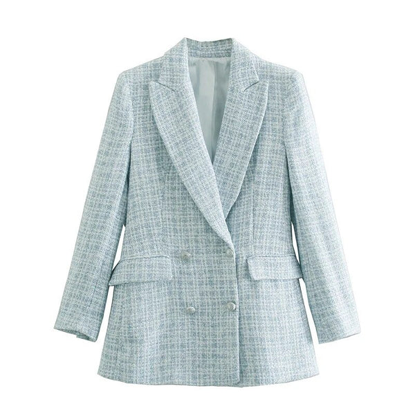 2023 Women Suit Jacket Tweed Blazer Women Jacket Female Double Breasted Tweed Check Blazers Coat Plaid Checkered Blazer