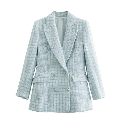 2023 Women Suit Jacket Tweed Blazer Women Jacket Female Double Breasted Tweed Check Blazers Coat Plaid Checkered Blazer