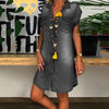 2022 Women Summer Dress Short Sleeve High Quality Solid Denim Sundress Turn Down Collar Mini Party Ol Dress Lady Dresses