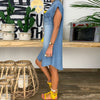 2022 Women Summer Dress Short Sleeve High Quality Solid Denim Sundress Turn Down Collar Mini Party Ol Dress Lady Dresses