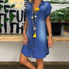 2022 Women Summer Dress Short Sleeve High Quality Solid Denim Sundress Turn Down Collar Mini Party Ol Dress Lady Dresses