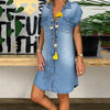 2022 Women Summer Dress Short Sleeve High Quality Solid Denim Sundress Turn Down Collar Mini Party Ol Dress Lady Dresses