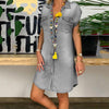 2022 Women Summer Dress Short Sleeve High Quality Solid Denim Sundress Turn Down Collar Mini Party Ol Dress Lady Dresses