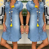2022 Women Summer Dress Short Sleeve High Quality Solid Denim Sundress Turn Down Collar Mini Party Ol Dress Lady Dresses