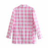 2022 Women Two-piece Set Loose Cotton Pink Plaid Vintage Office Lady Blazer Female High Waist Shorts Skirt Suit