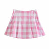 2022 Women Two-piece Set Loose Cotton Pink Plaid Vintage Office Lady Blazer Female High Waist Shorts Skirt Suit