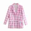 2022 Women Two-piece Set Loose Cotton Pink Plaid Vintage Office Lady Blazer Female High Waist Shorts Skirt Suit