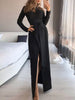 2023 Women V-Neck Lace-Up Long Party Dress Spring Autumn Solid Full Sleeve Split Ladies Dresses Elegant Streetwear