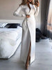 2023 Women V-Neck Lace-Up Long Party Dress Spring Autumn Solid Full Sleeve Split Ladies Dresses Elegant Streetwear