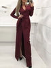 2023 Women V-Neck Lace-Up Long Party Dress Spring Autumn Solid Full Sleeve Split Ladies Dresses Elegant Streetwear